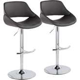 Fabrico Adjustable Bar Stool in Grey Leatherette, Chrome & T Footrest (Set of 2)